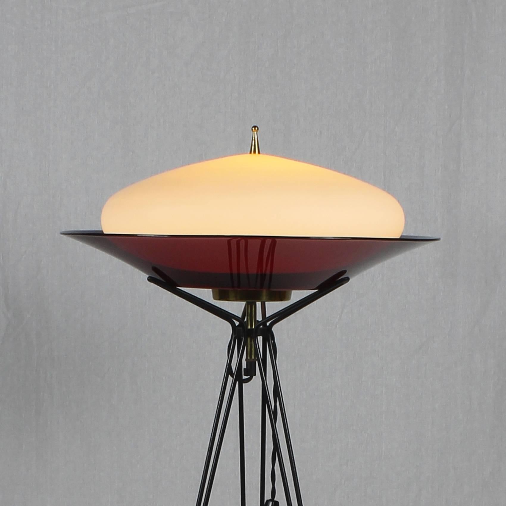 1960´s Tripod Standing Lamp, metal, white opaline, brass, plexiglass - Italy 1