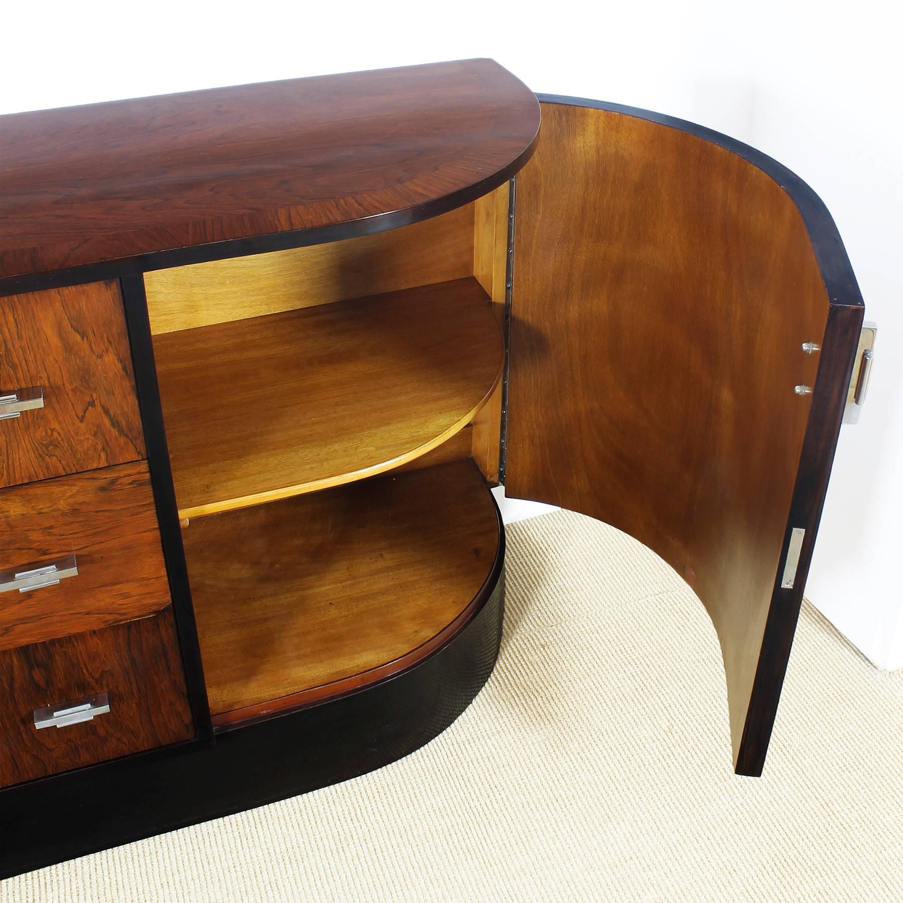 Brass 1934 - Curved Art Deco Sideboard by Casa Reig, mahogany, Rio rosewood - Spain