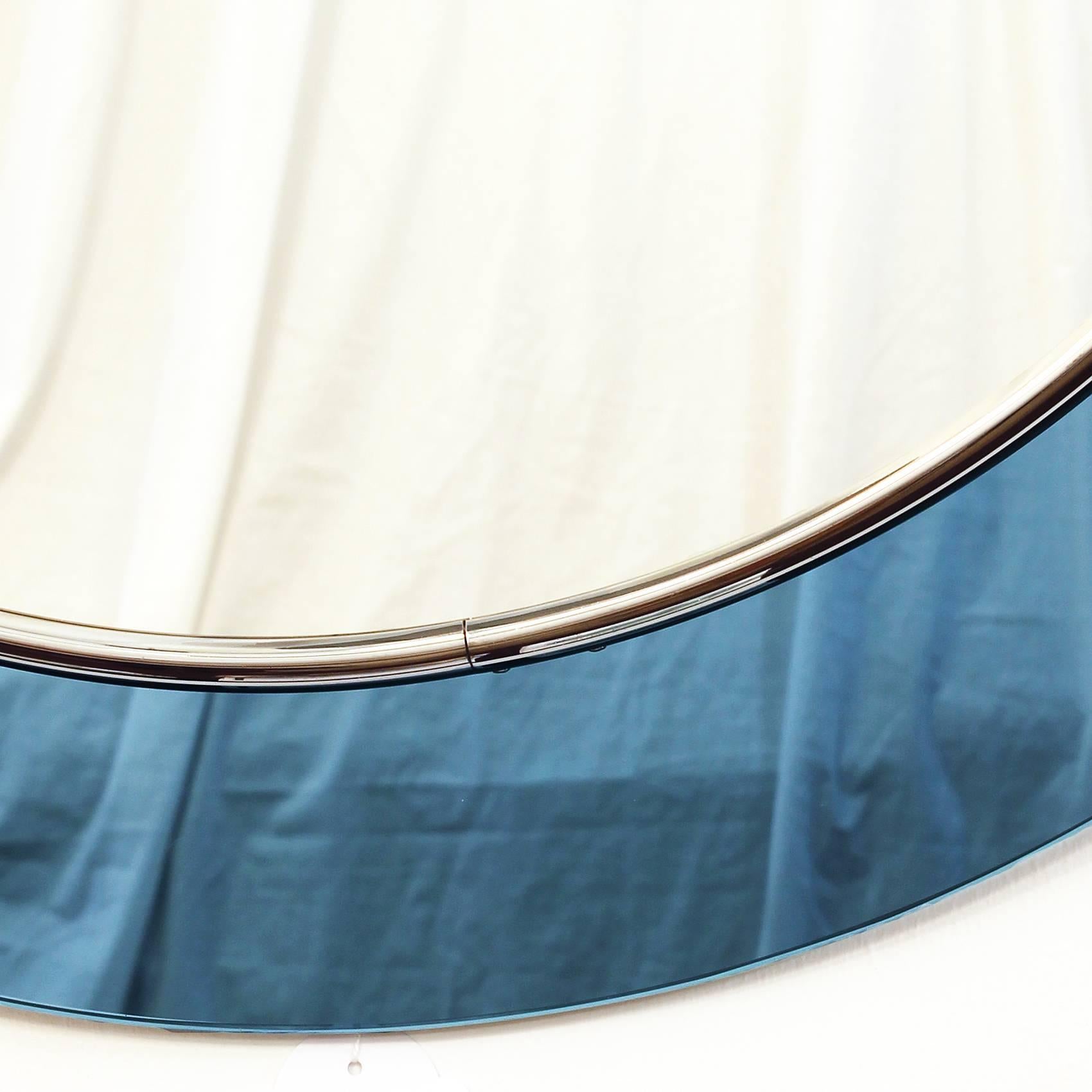 Mid-Century Modern Round Blue Italian Mirror from the 1960s