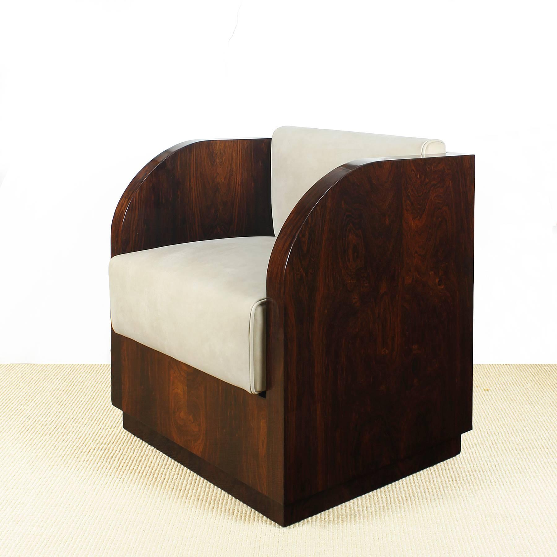 1930´s Set of Art Deco Cubists Desk and Armchair, rosewood, leather - France 1