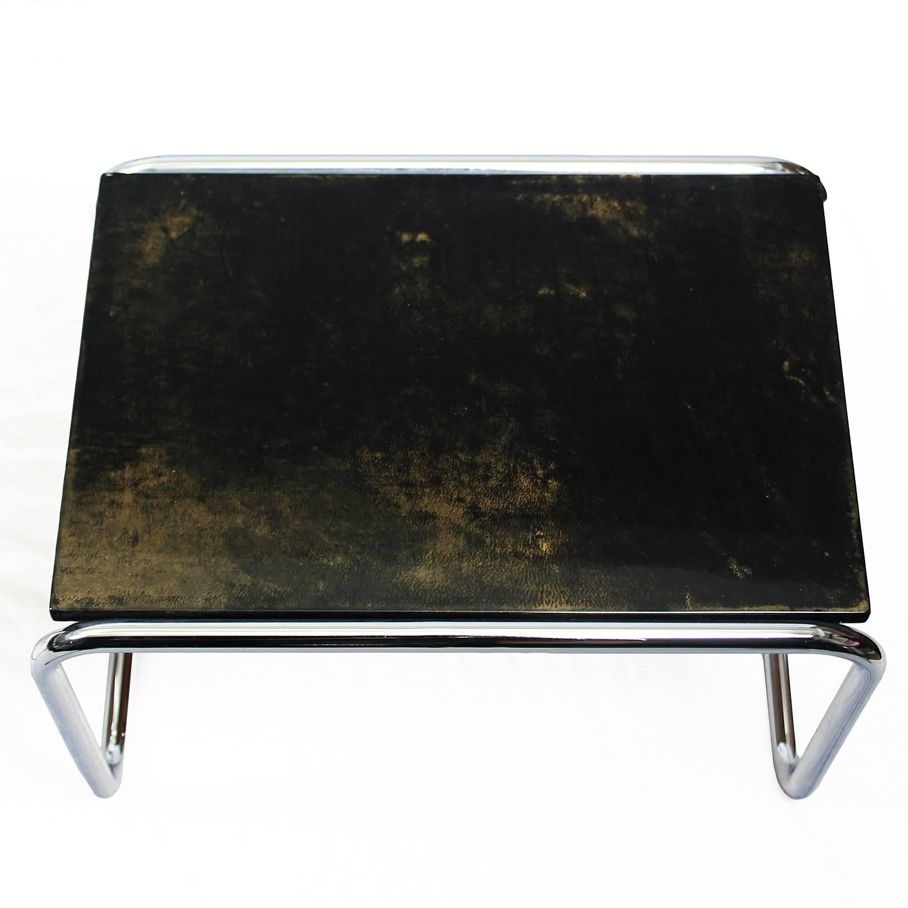 Metal 1960´s Set of Nesting Tables, chromed plated metal, stained parchment - France 