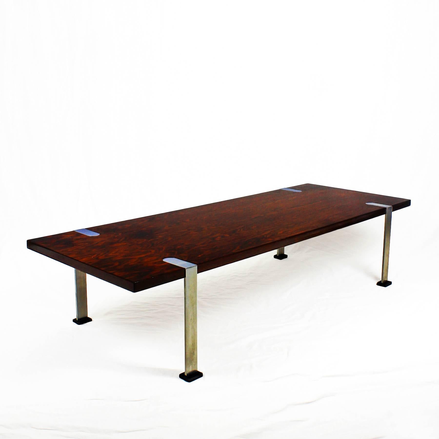 Mid-Century Modern 1960´s Coffee Table, mahogany veneer, nickel plated steel - Italy 