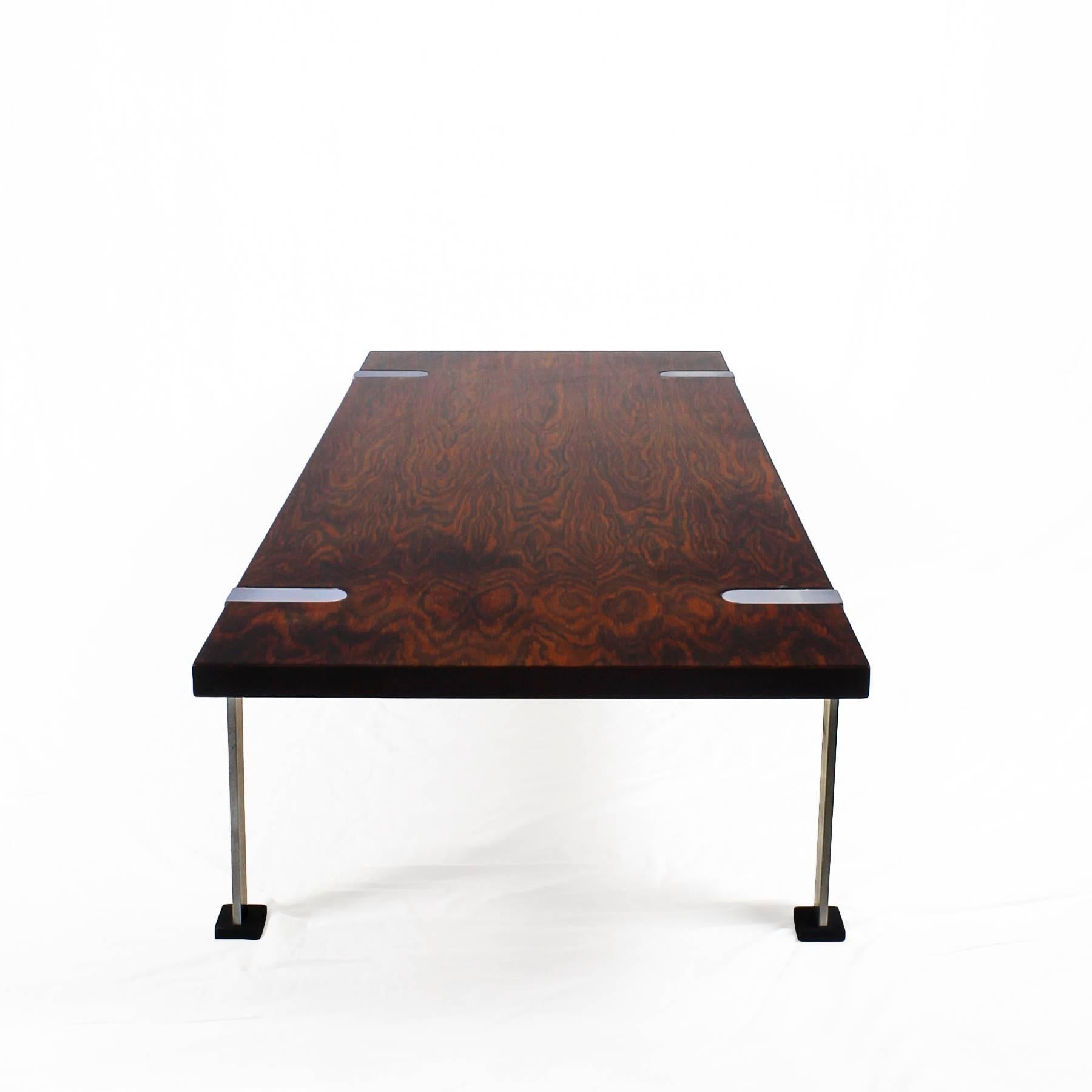 Italian 1960´s Coffee Table, mahogany veneer, nickel plated steel - Italy 