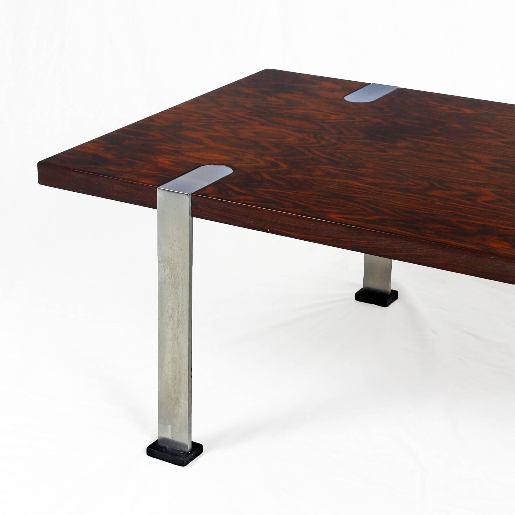 Veneer 1960´s Coffee Table, mahogany veneer, nickel plated steel - Italy 