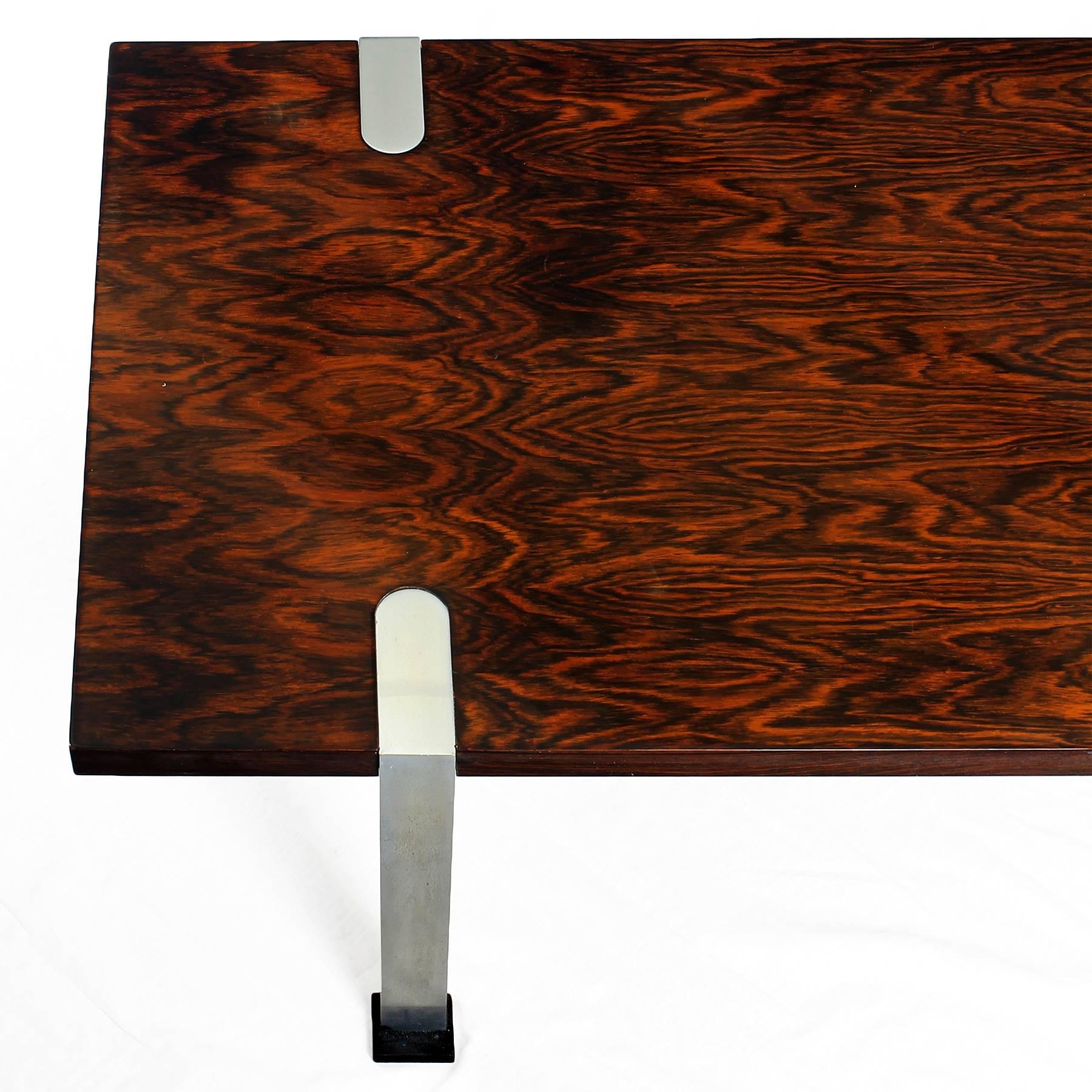 1960´s Coffee Table, mahogany veneer, nickel plated steel - Italy  In Good Condition In Girona, ES
