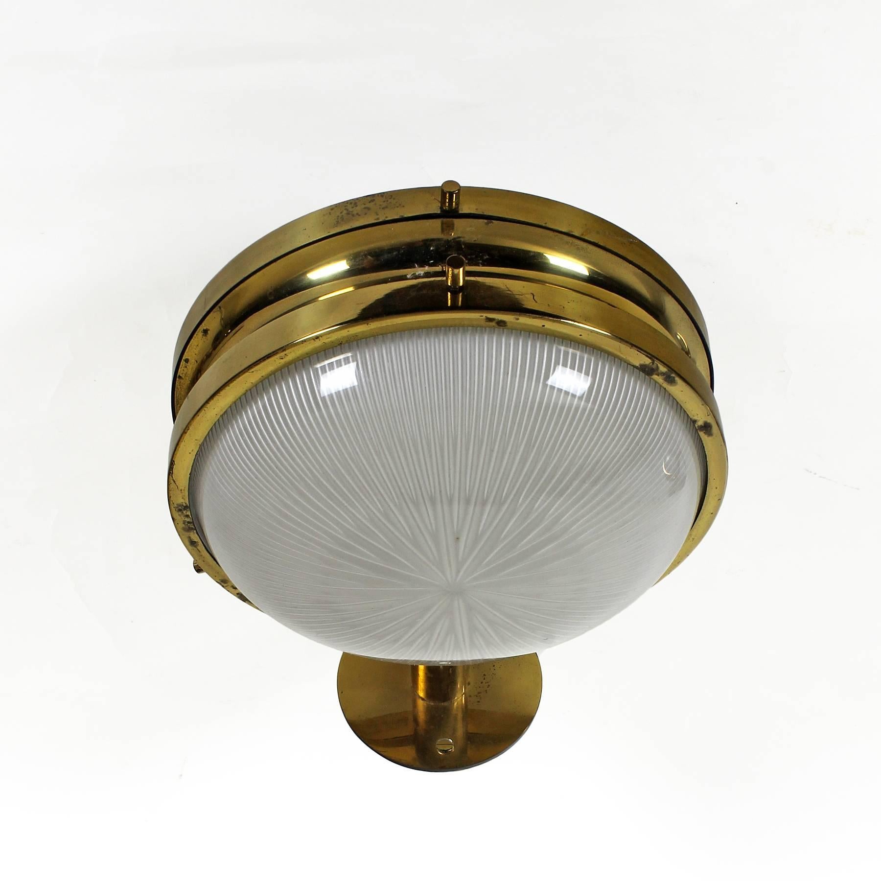 Pressed 1960´s Pair Sigma Wall Lights by Sergio Mazza for Artemide, brass, glass - Italy