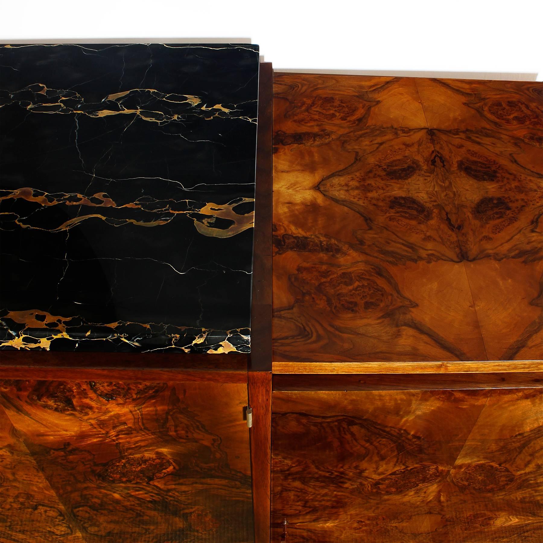 1930´s Rounded Art Deco Sideboard, oak, burr walnut, brass - France 2