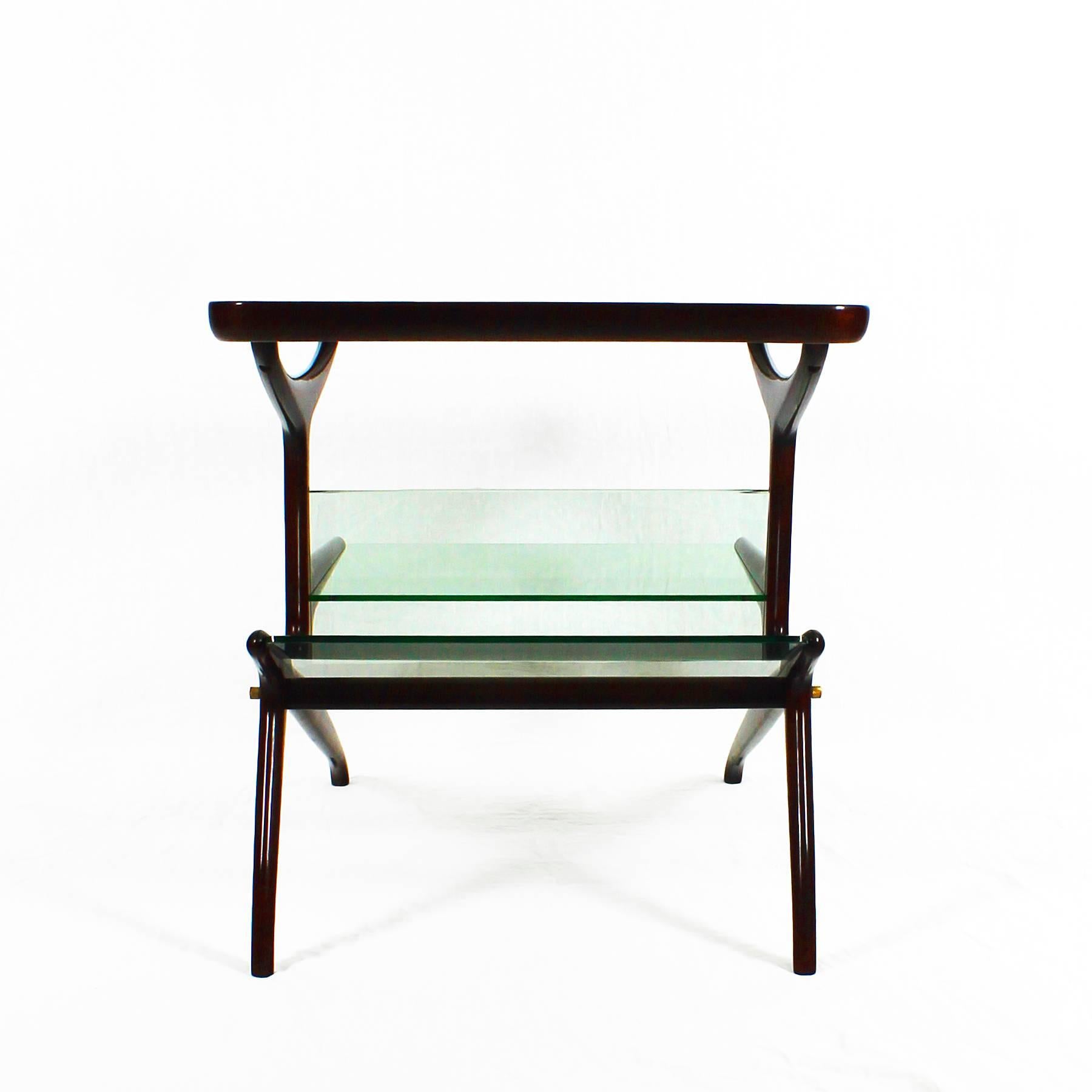 Mid-Century Modern 1950s Coffee Table by Cesare Lacca, magazine rack, mahogany. Italy