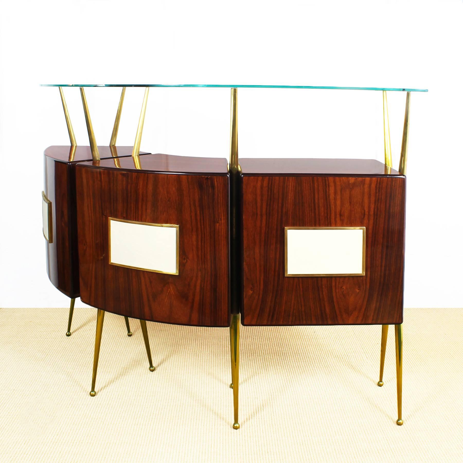 Mid-Century Modern 1950s Dry Bar Cabinet, counter and benches set in the style of Gio Ponti. Italy