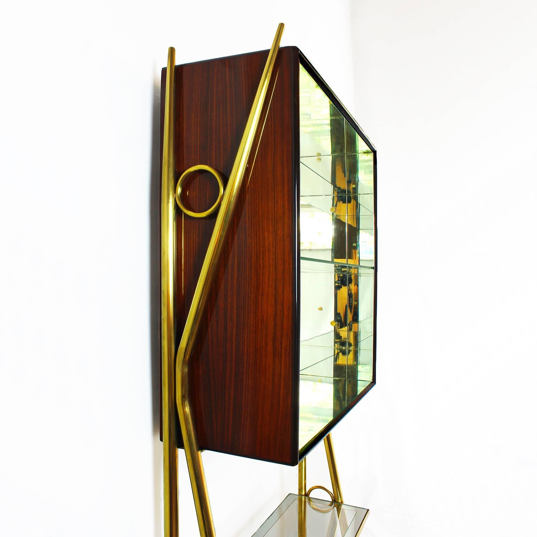 Brass 1950s Dry Bar Cabinet, counter and benches set in the style of Gio Ponti. Italy