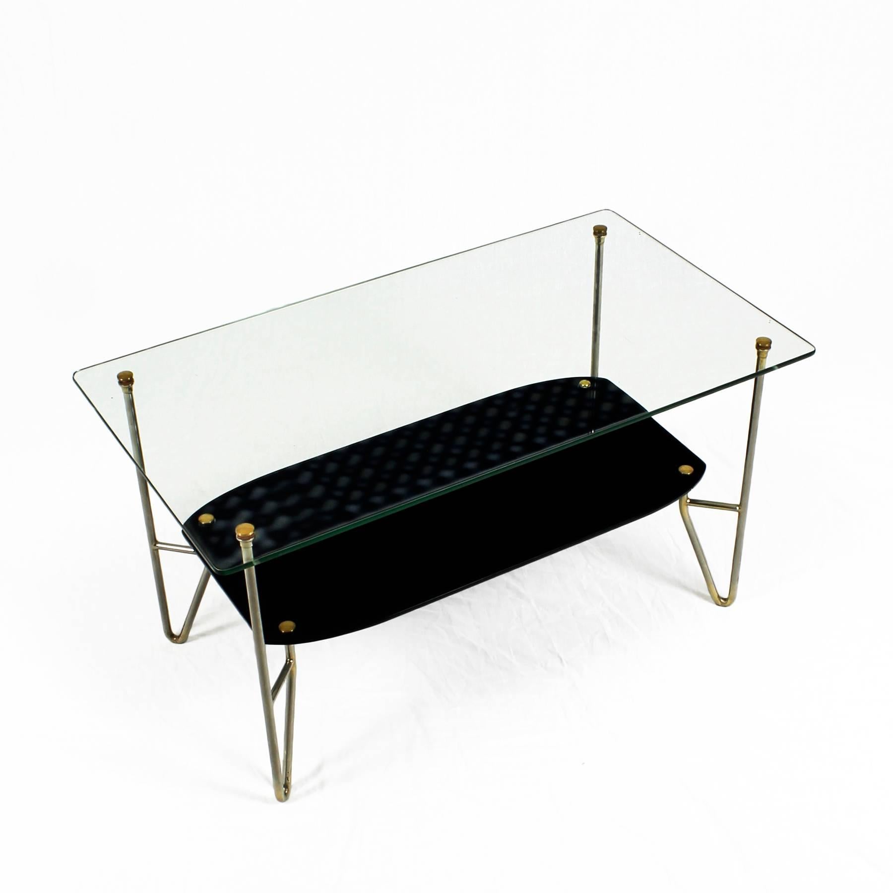 French 1960s Coffee Table by Pierre Guariche, Brass, Opaline, Glass, France