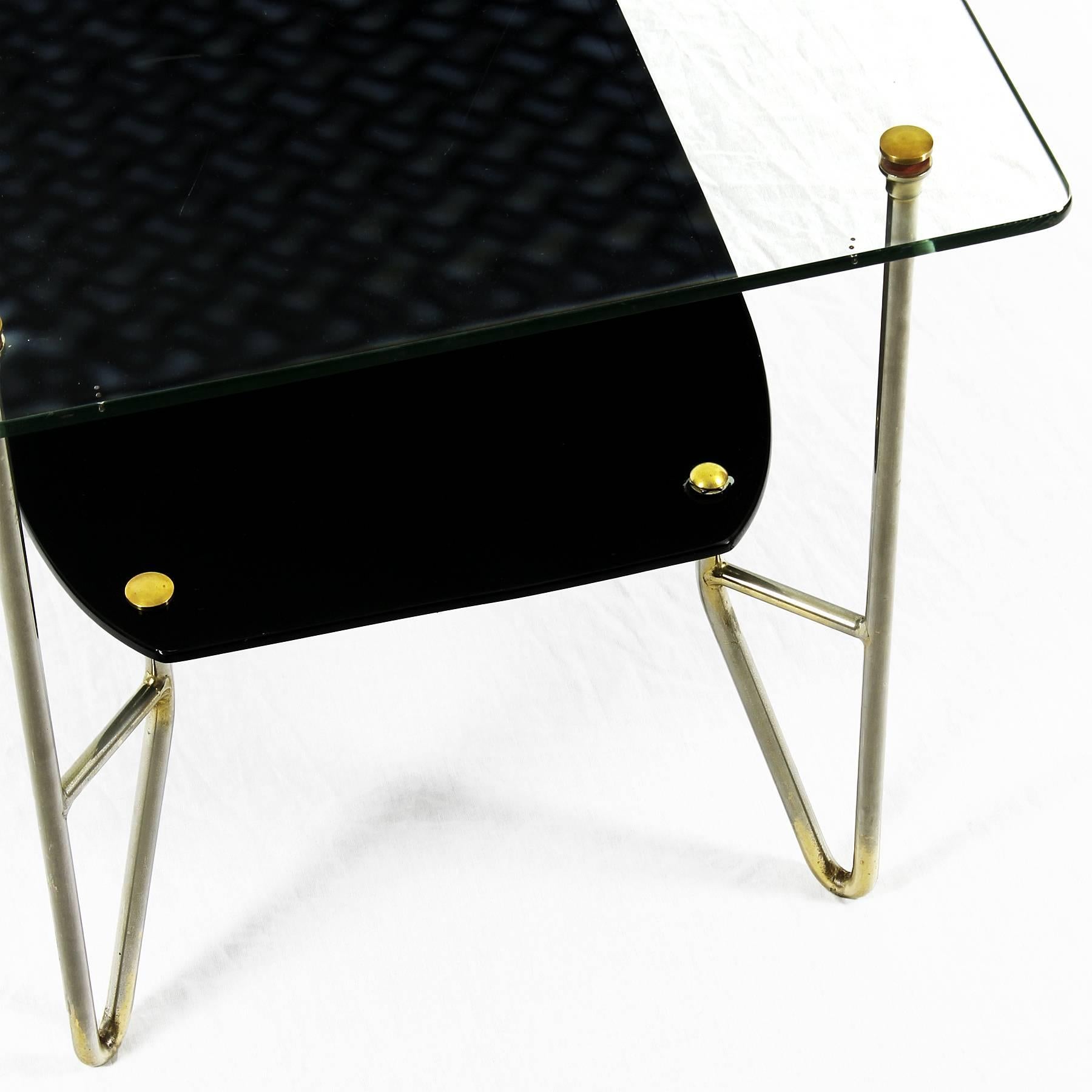 1960s Coffee Table by Pierre Guariche, Brass, Opaline, Glass, France In Good Condition In Girona, ES