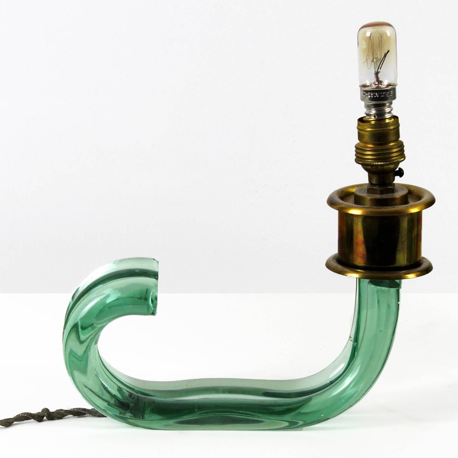 Italian 1940´s Pair of Mini Lamps by Seguso, green Murano glass - Italy