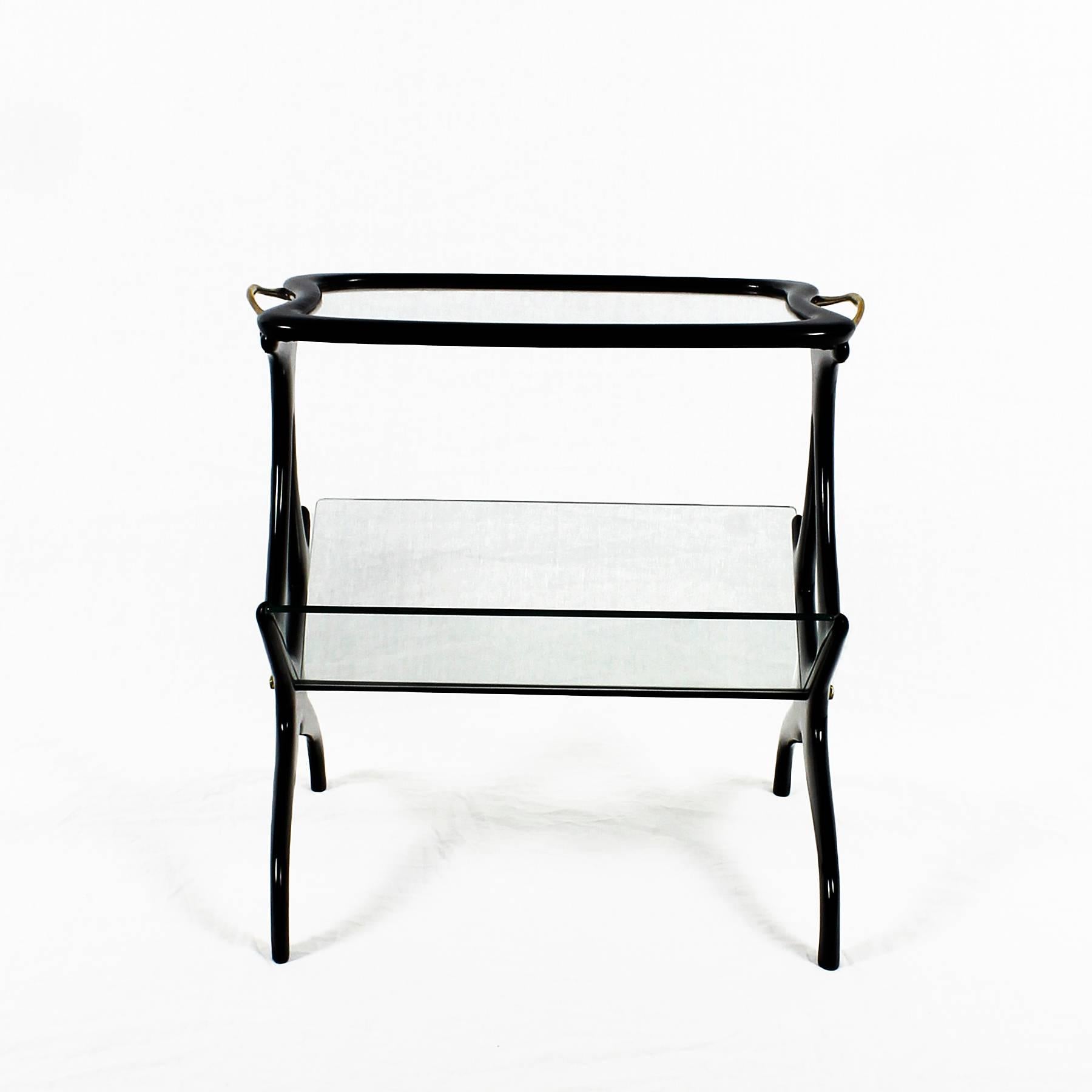 Mid-Century Modern 1950s Table Magazine Rack by Cesare Lacca, stained beech and glass. Italy