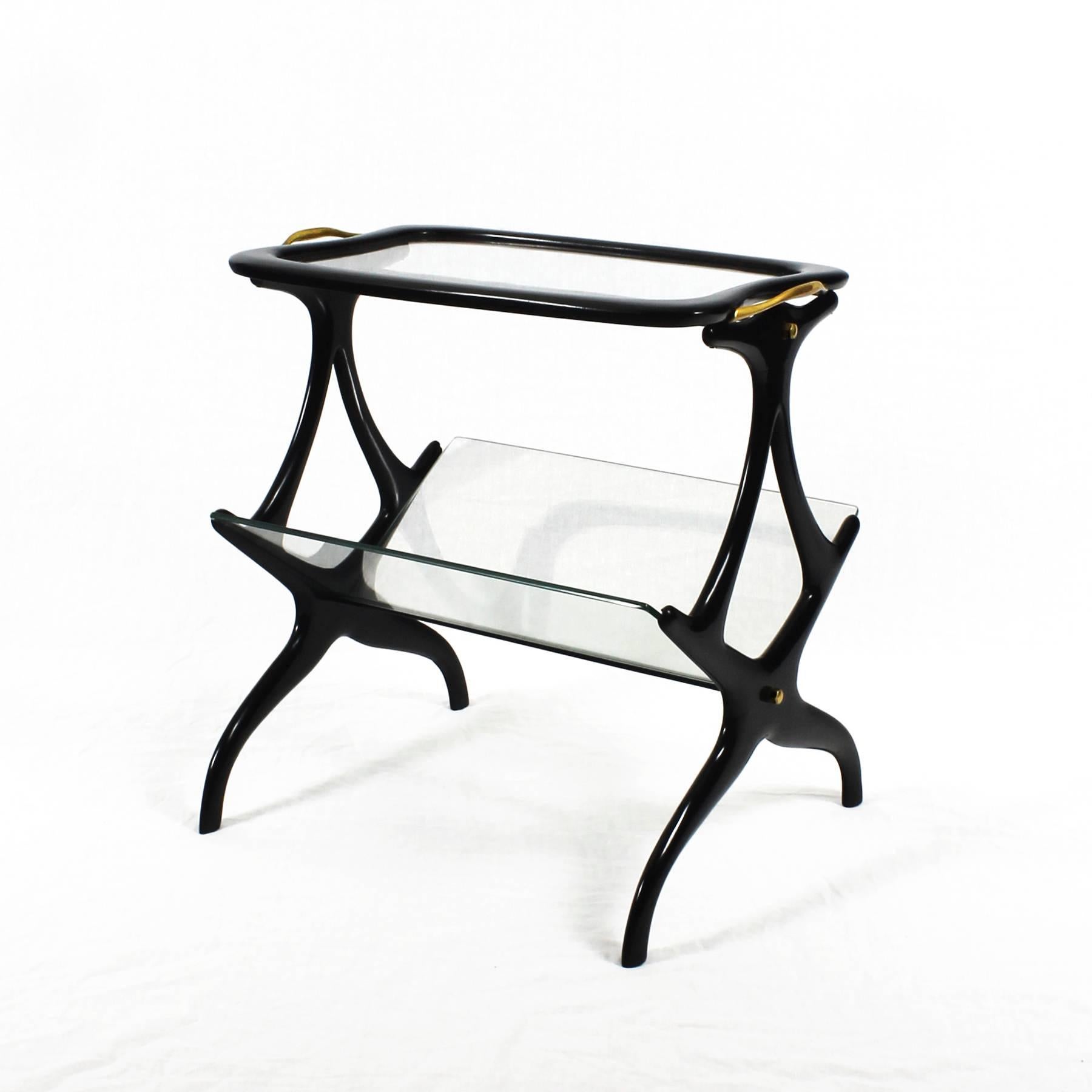 Italian 1950s Table Magazine Rack by Cesare Lacca, stained beech and glass. Italy