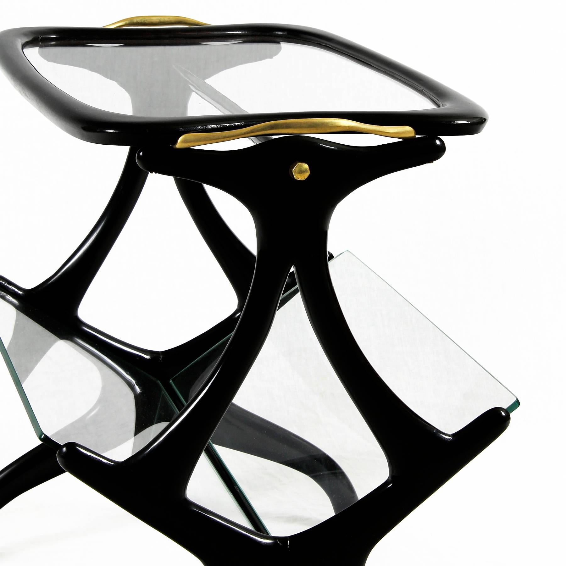 Mid-20th Century 1950s Table Magazine Rack by Cesare Lacca, stained beech and glass. Italy