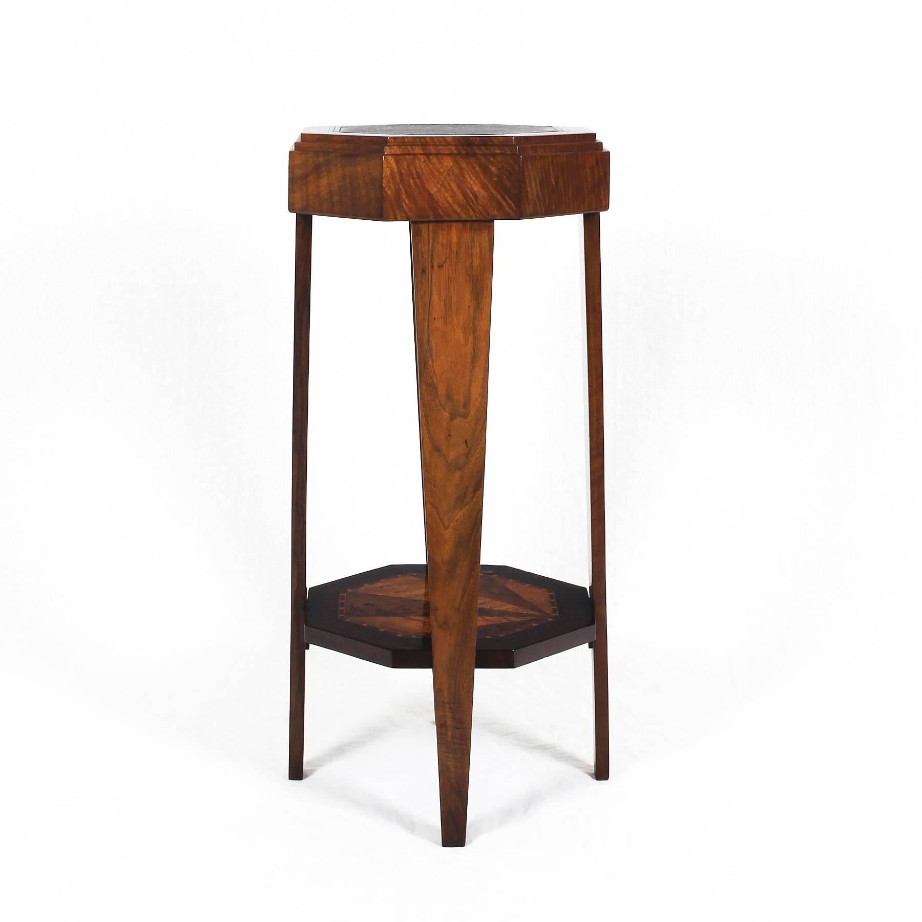 French 1925 - Art Deco Stand, walnut and marquetry, leather - France