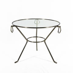 SmallMid-Century Moder Tripod Table, Nickel Plated Brass, Glass, Rings - France