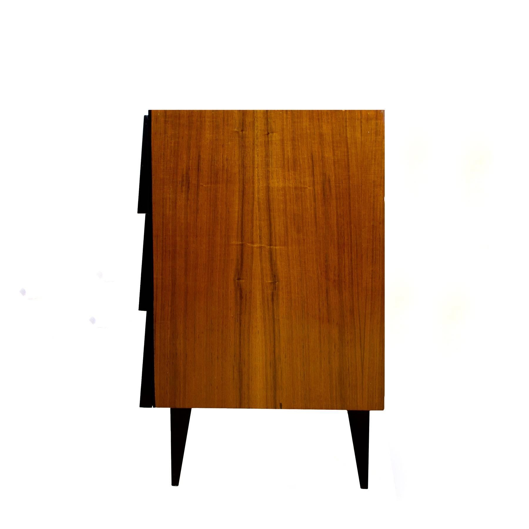 Mid-Century Modern 1950s Long Commode with Six Drawers, Walnut Veneer, Italy