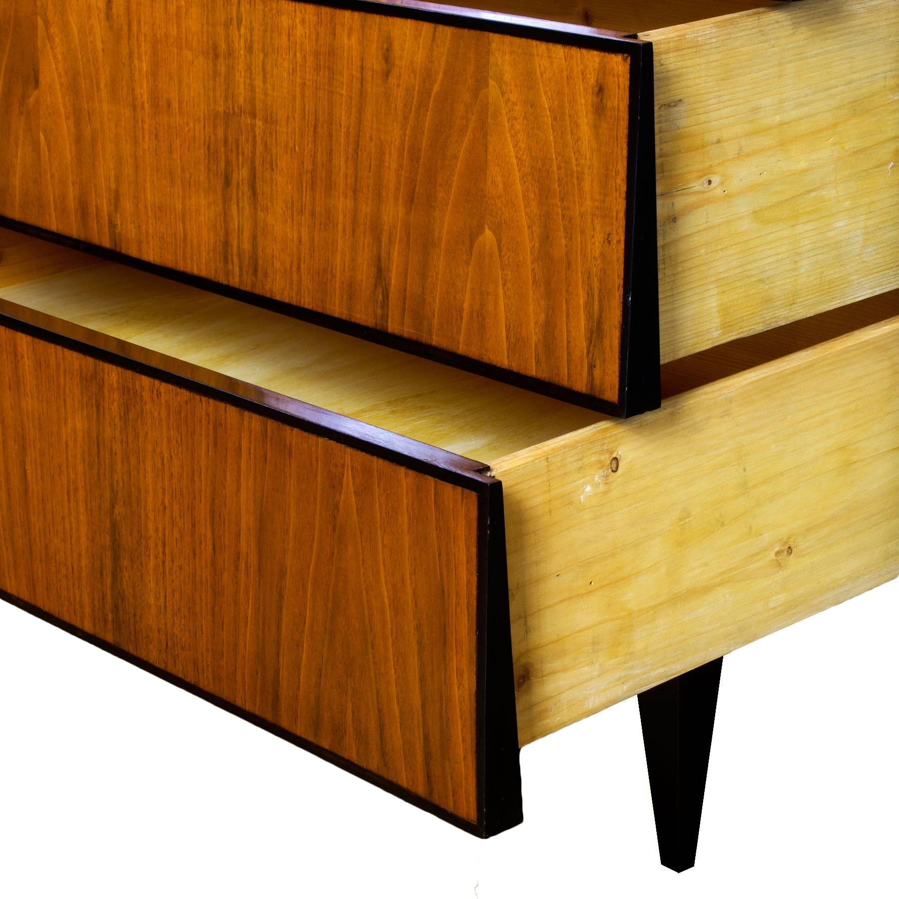 1950s Long Commode with Six Drawers, Walnut Veneer, Italy 3