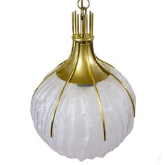 Mid-Century Modern Hanging Lantern by Esperia, Moulded Etched Glass - Italy