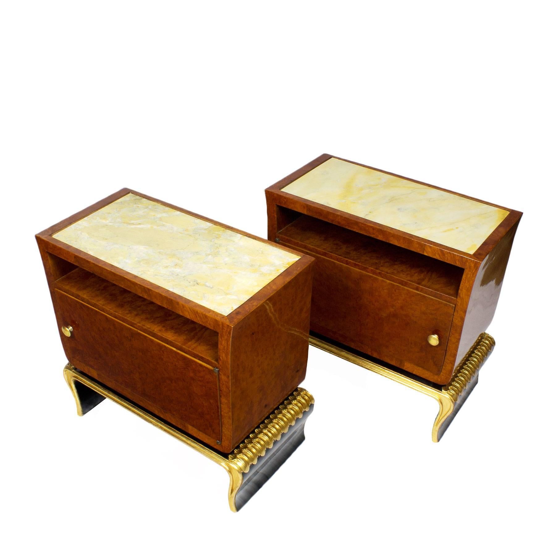 Pair of Mid-Century Modern Night Stands With Marble On Top - Italy In Good Condition For Sale In Girona, ES