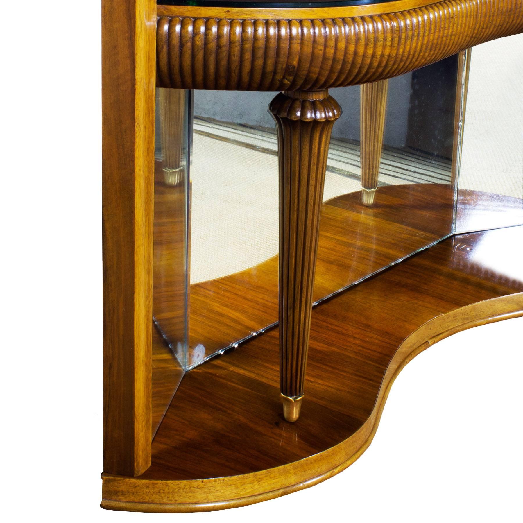 1940s Console-Mirror, Walnut, Brass, Original Mirrors, Fluted Stands, Italy In Good Condition In Girona, ES