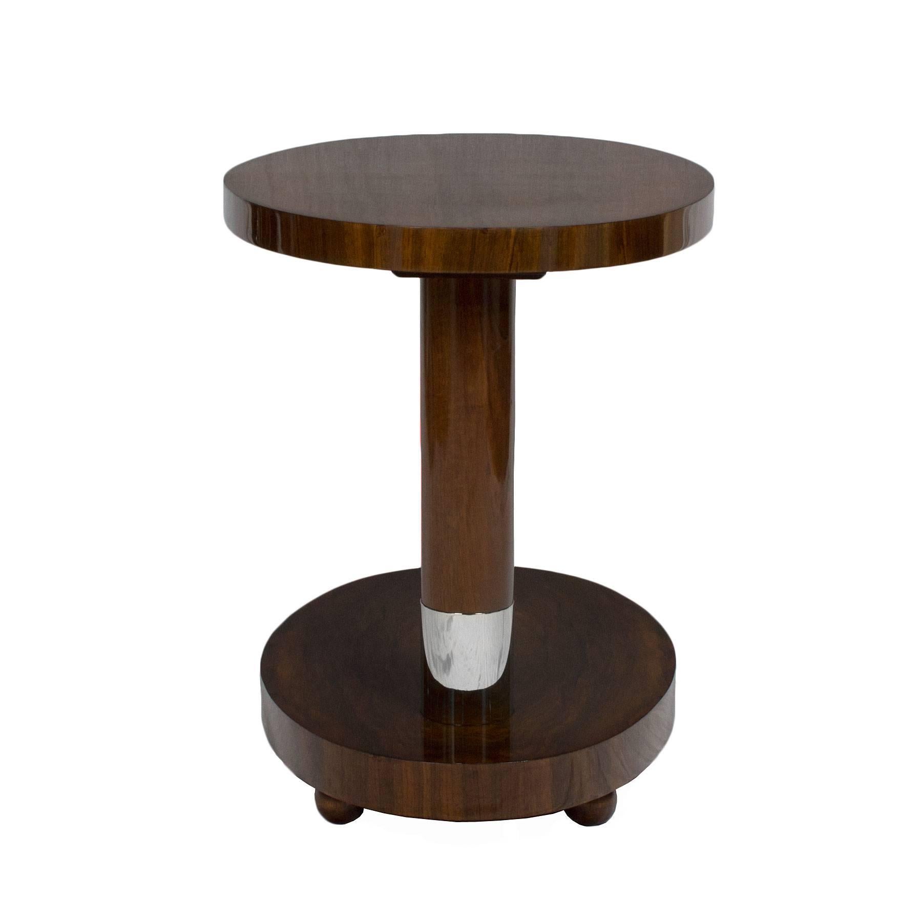 Mid-Century Modern 1940s Oval Side Table, Solid Walnut and Veneer, Nickel Plated Brass, France