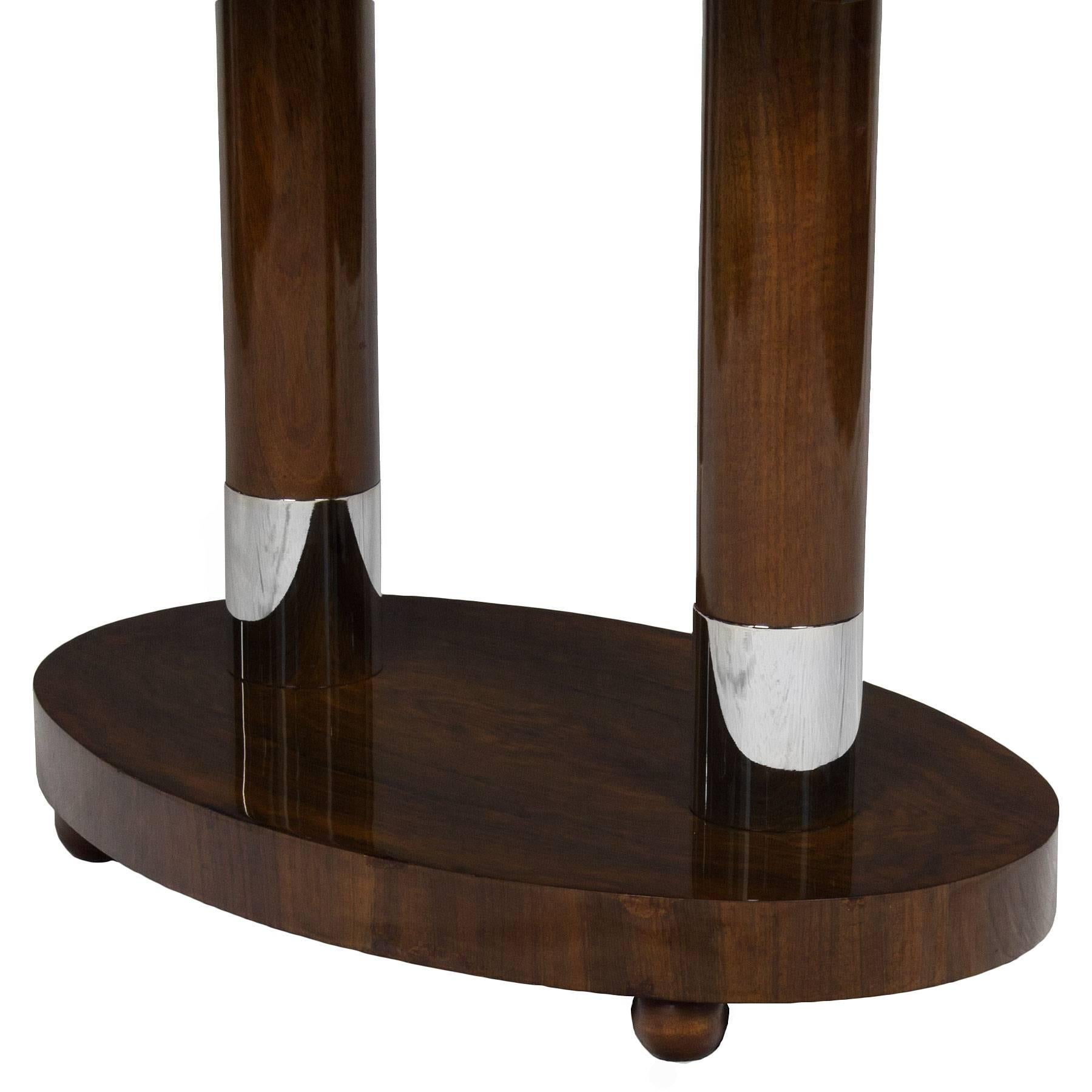 1940s Oval Side Table, Solid Walnut and Veneer, Nickel Plated Brass, France In Excellent Condition In Girona, ES