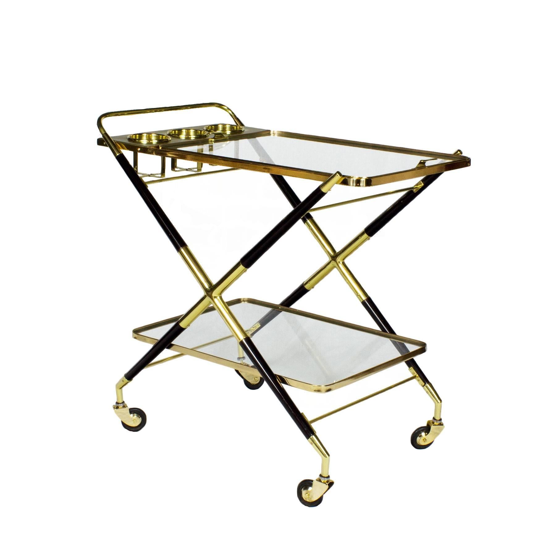 Italian Mid-Century Modern Bar Cart with Tray by Cesare Lacca - Italy For Sale