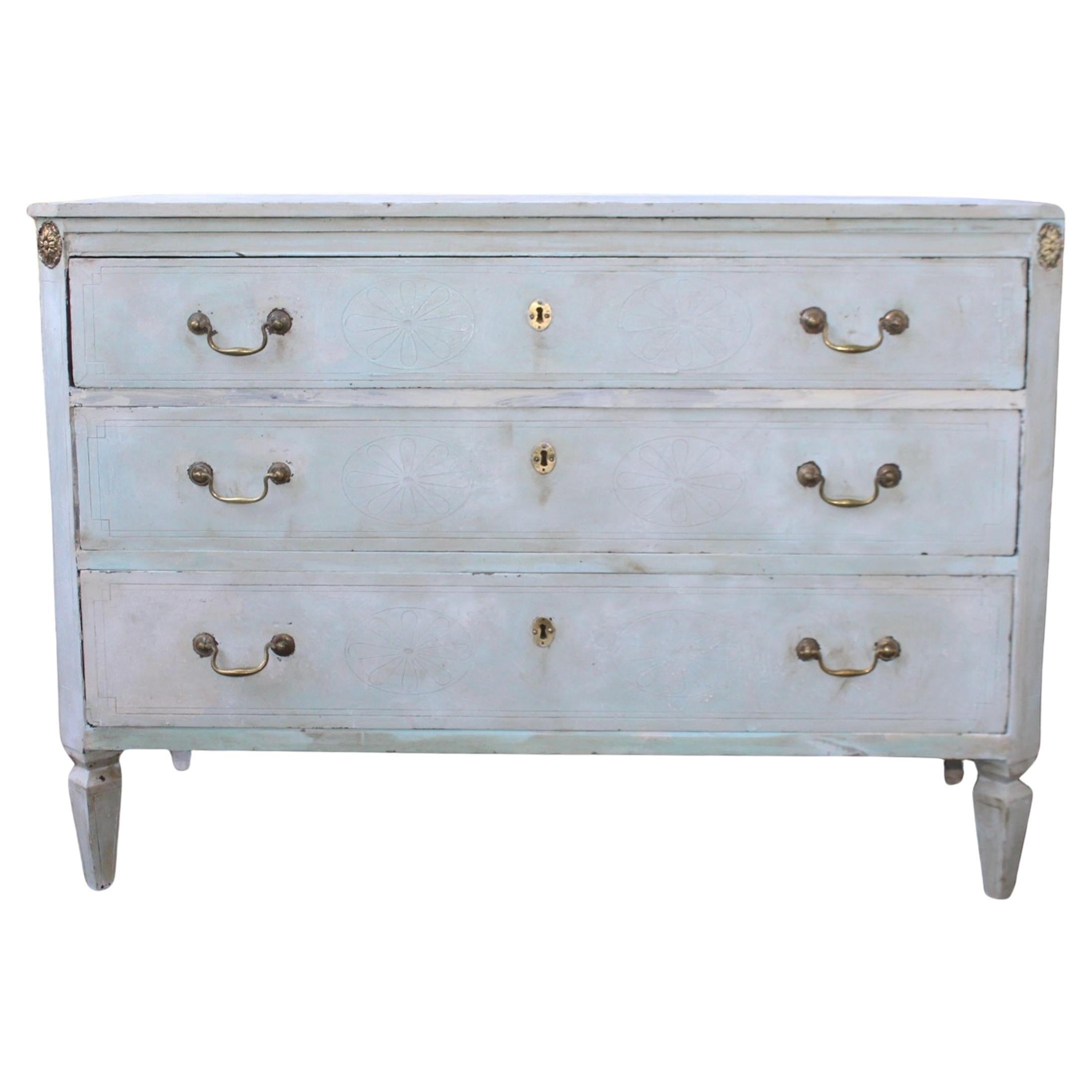 18th century Italian painted  commode chest of drawers For Sale
