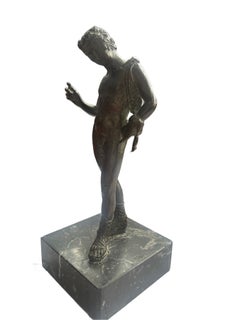 19th Century Neapolitan Grand Tour Bronze of Narcissus on Fossil Marble Base