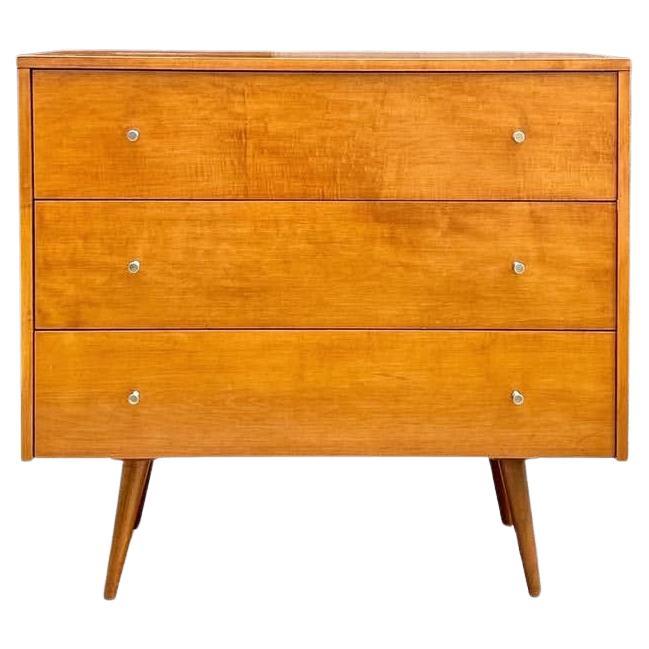 Commode à 3 tiroirs moderne du milieu du siècle dernier Paul McCobb n° 1508 finition blonde poignées en laiton
