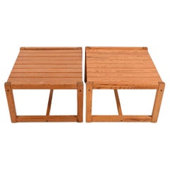 Pair of Dutch Modern low End side tables or Nightstands in solid slatted pine