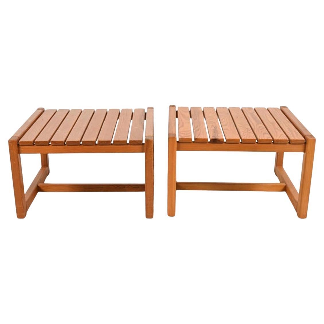 Paire de tables d
appoint ou de tables de nuit néerlandaises modernes à lattes en pin massif