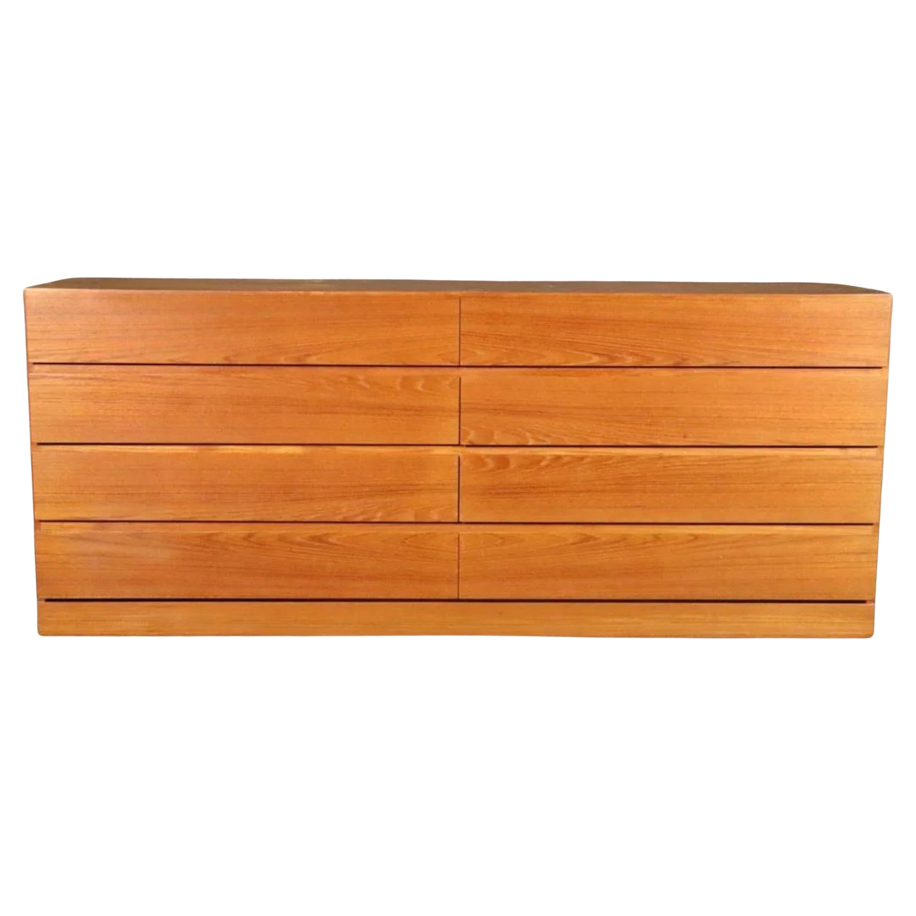 Midcentury Danish Modern 8 Drawer Light Teak Dresser Credenza