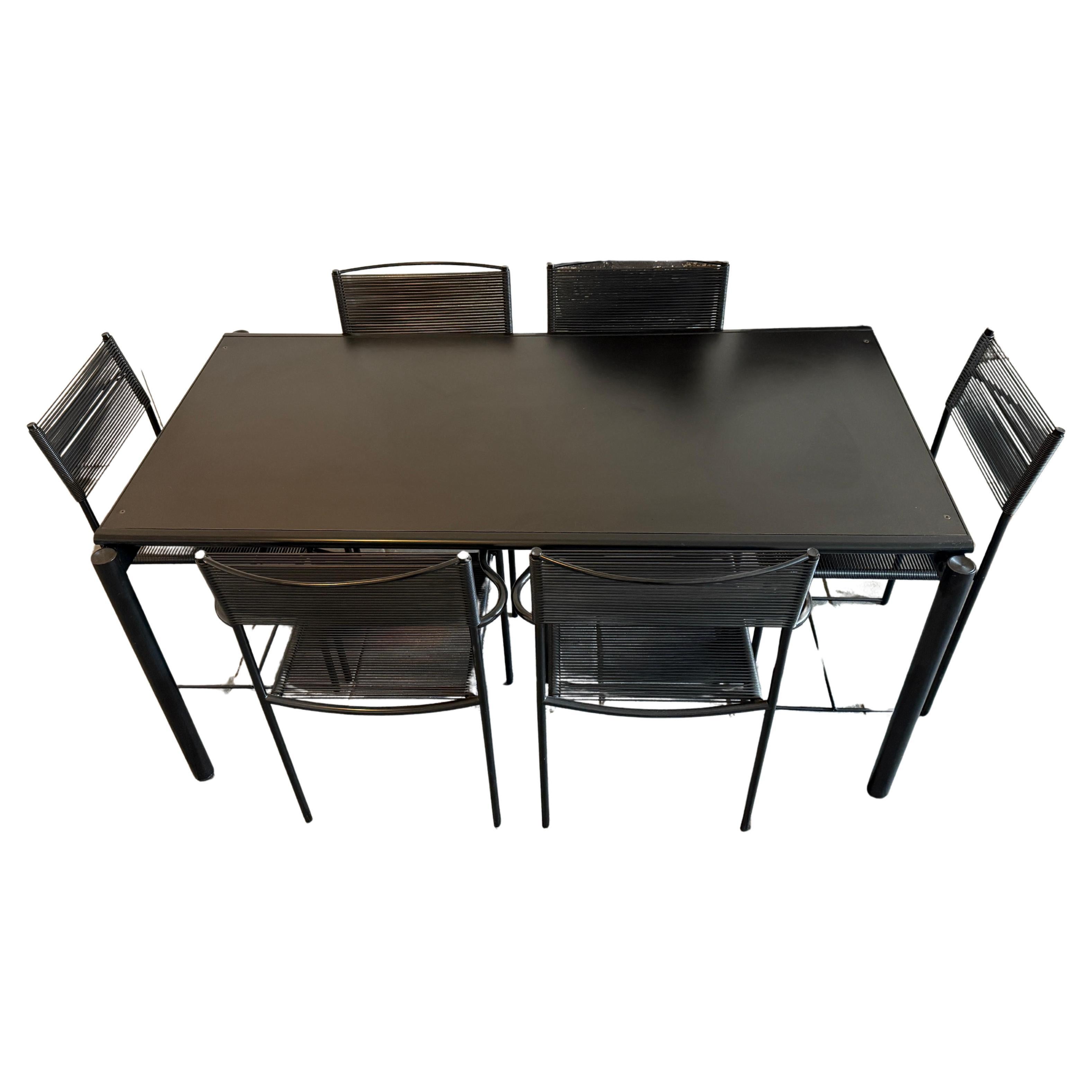 Post modern 6 Black Spaghetti Patio chairs & table set by Giandomenico Belotti
