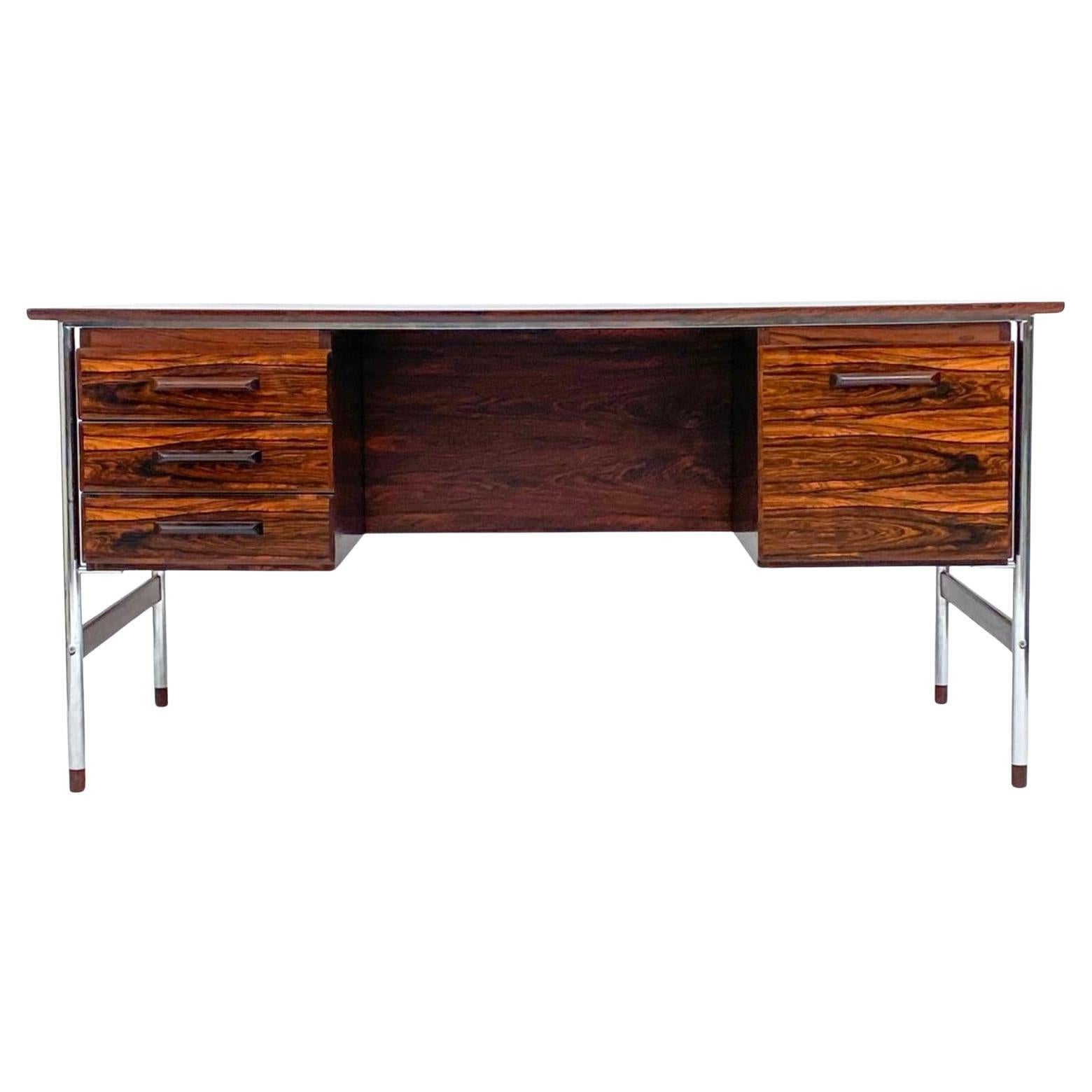 Splendida scrivania moderna scandinava in palissandro cromato Sven Ivar Dysthe in vendita