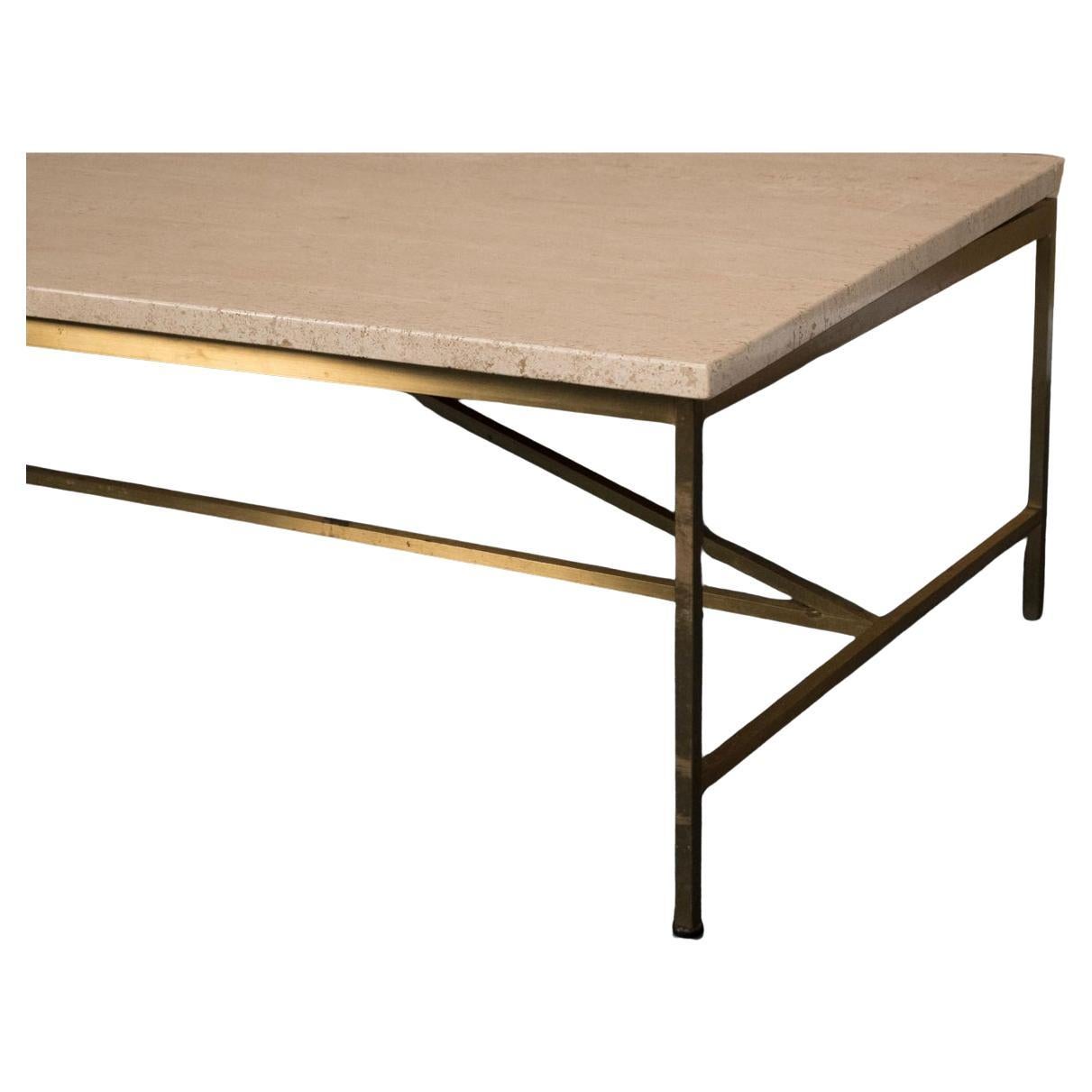 American Mid century Paul Mccobb travertine top brass frame coffee table For Sale