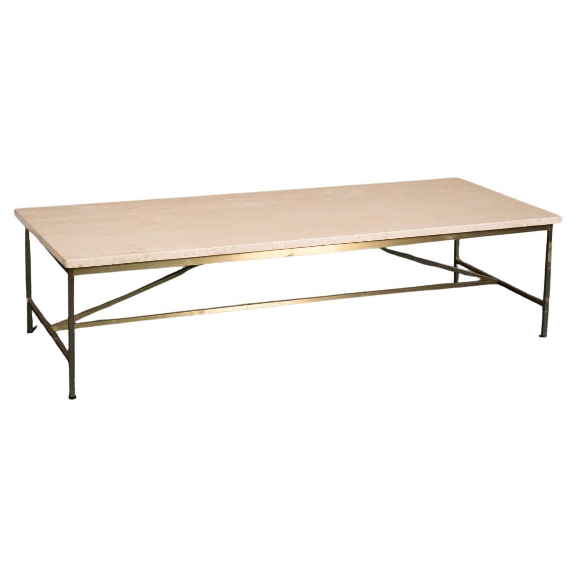 Mid-Century Modern Mid century Paul Mccobb travertine top brass frame coffee table For Sale