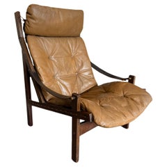 Mid century Scandinavian Modern Hunter Leather high lounge chair Torbjørn Afdal