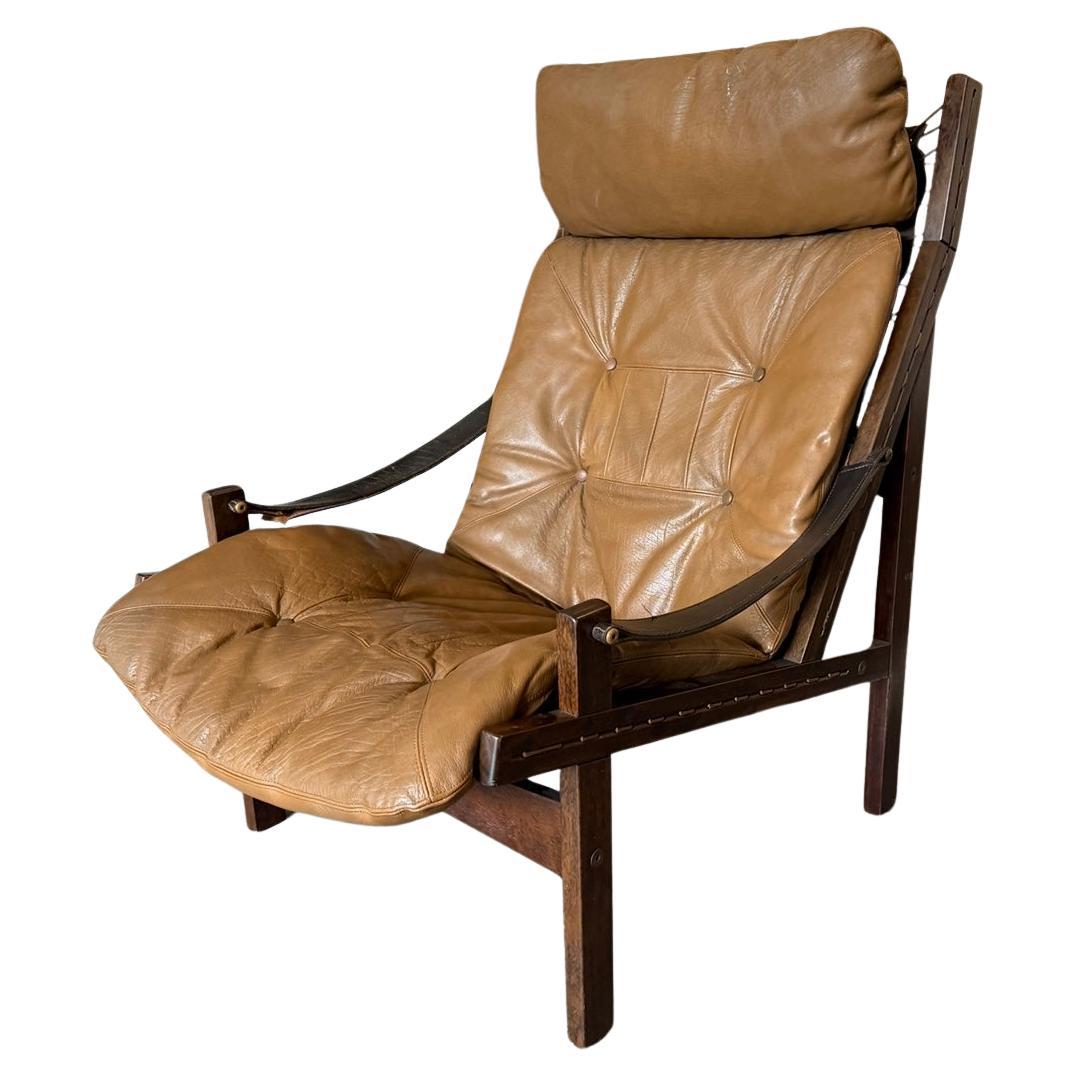 Mid century Scandinavian Modern Hunter Leather high lounge chair Torbjørn Afdal For Sale