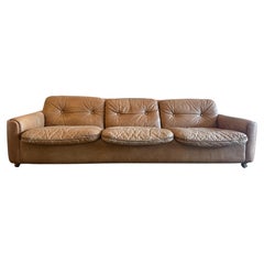 Mid Century Modern faded tan Leather 3 seat Sofa Sigurd Ressell Norway