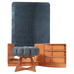 Waschtisch aus massivem Ahornholz im Mid-Century-Stil mit Hocker und Spiegel von Heywood Wakefield