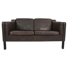 Canapé 2 places en cuir brun foncé loveseat Mid Century Danish Modern