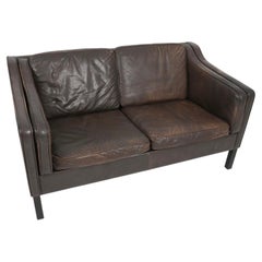 Canapé 2 places en cuir brun foncé loveseat Mid Century Danish Modern