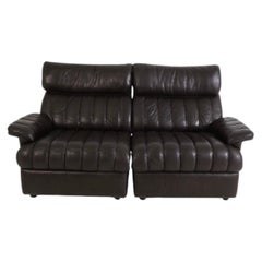 Mid century German modern 2 seat modular sofa loveseat dark brown leather