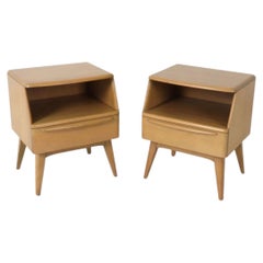 Pair of sculpted solid Birch Heywood Wakefield nightstands with single drawer
