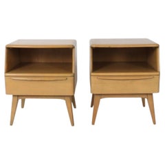Pair of sculpted solid Birch Heywood Wakefield nightstands with single drawer