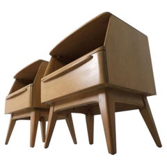 Pair of sculpted solid Birch Heywood Wakefield nightstands with single drawer